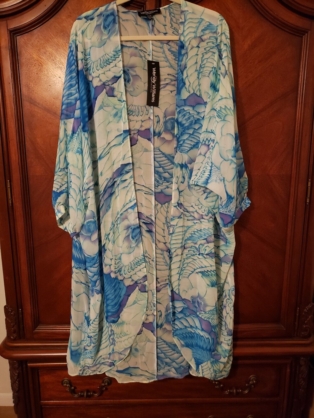 White & Blue Floral Kimono by  Wendy Williams